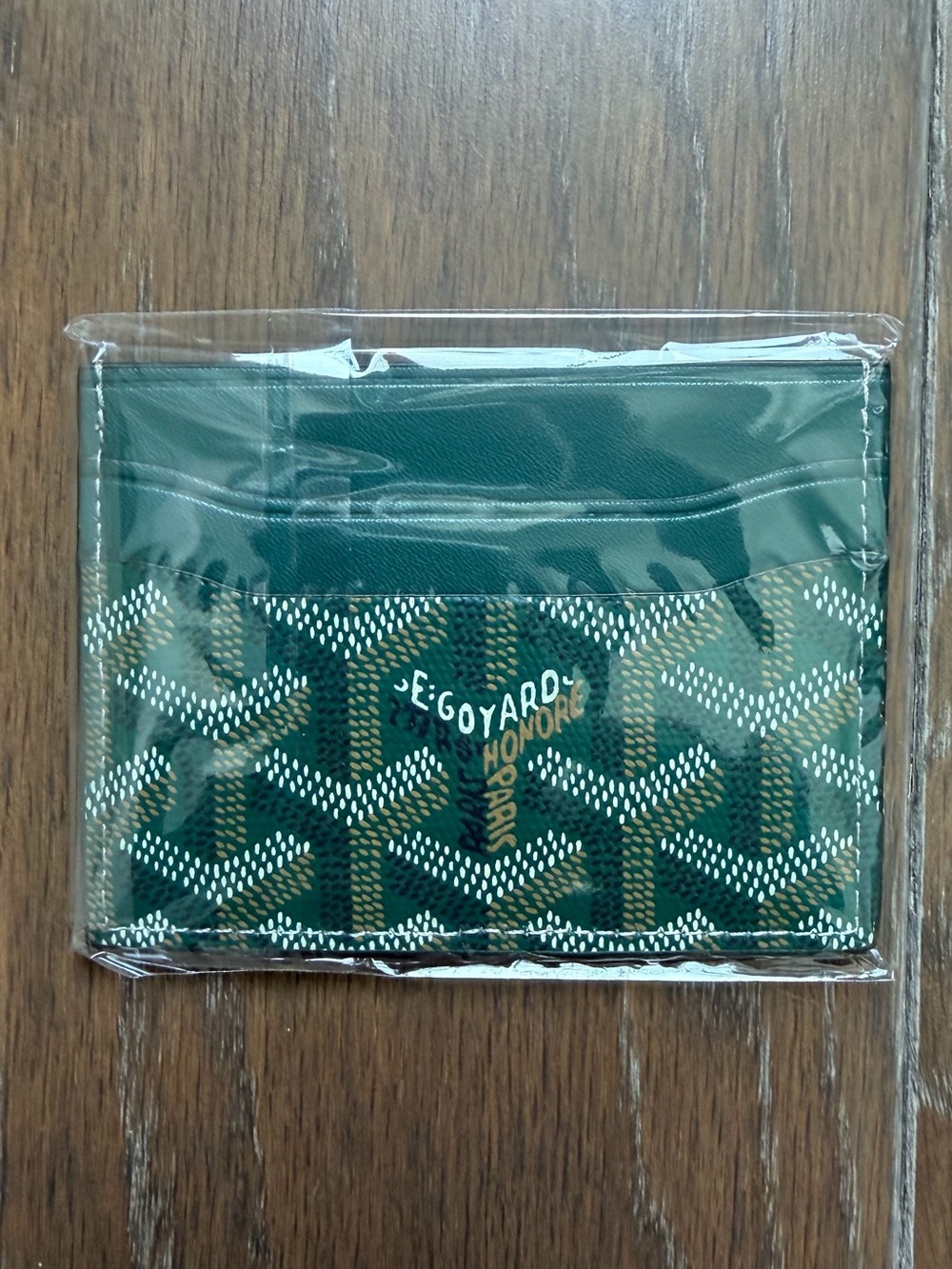 Goyard Green Patterned Card Case with Gold Accents